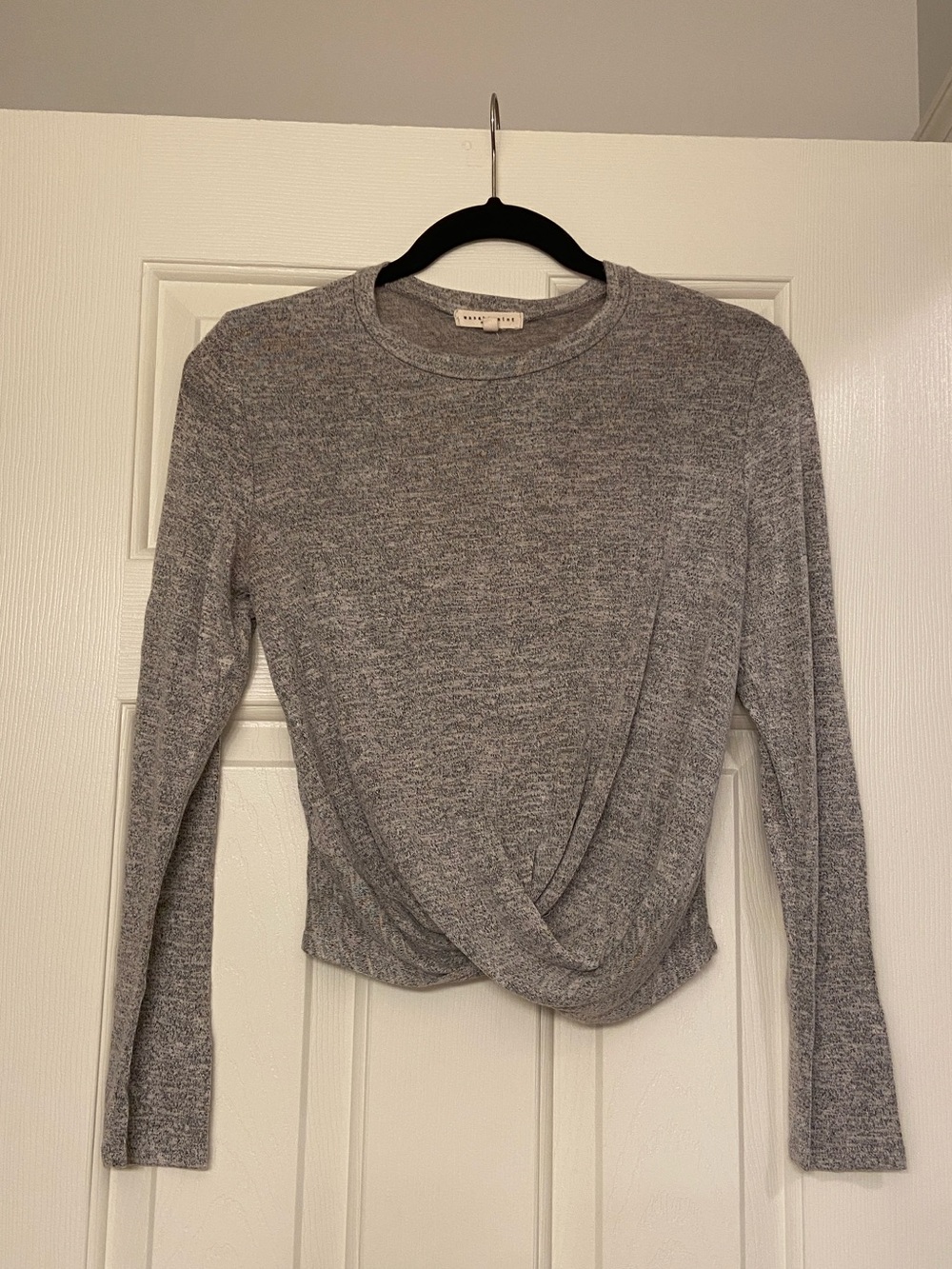 Wasabi + Mint Gray Cropped Sweater with Twist Detail